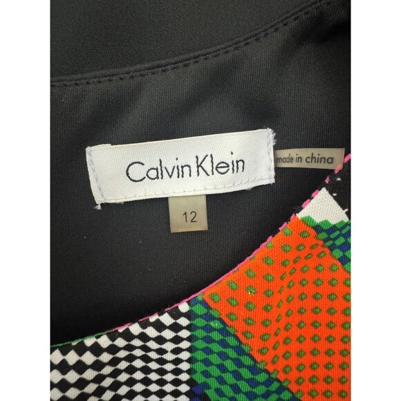 Calvin Klein Black Multi-Color Scuba Stretch Sheath Dress Size 12 Office Career‎ - Picture 5 of 7